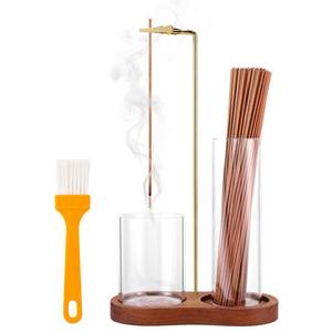 lot 4141 image: 2 in 1 Incense Holder for Sticks with Glass Ash Catcher, Upside Down Anti-Ash Incense Stick Burner for Outdoor Patio, Modern Vertical Incense Holder for Home Decor, Spa, Meditation and Reddish Brown