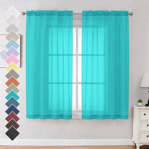 lot 4169 image: OVZME Turquoise Sheer Curtains 63 Inches Length 2 Panels, Light Filtering Treatment Window Drapes for Living Room Bedroom, Each 42Wx63L