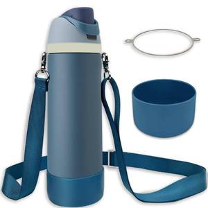 lot 6013 image: Silicone Boot Set for Cute Water Bottle 40 oz - Includes Non-Slip Sleeve, Shoulder Strap, Perfect Accessories, Fits Tumbler, Free Sip, Pink, Coffee (Denim)