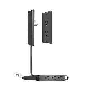 lot 6025 image: CABOCASA 3FT Ultra Flat Plug Extension Cord Power Strip with 3 Outlets, Patented Detachable Ultra-Thin Outlet Cover Concealer and Ultra-Flat Plug, Max. 13A 125V 1625W ETL Listed, Black Color