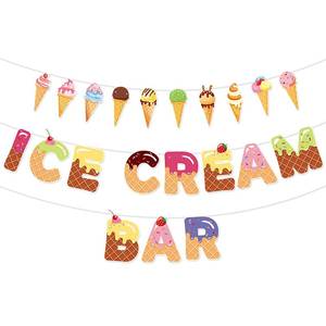 lot 6034 image: Ice Cream Bar Banner with Ice Cream Cone Garland, Summer Sweet Shop Themed Birthday Decorations, Colorful Garland Photo Prop for Kids Party, Dessert Table, and Theme Party Supplies