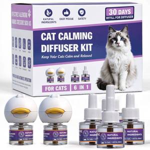 lot 6035 image: Cat Calming Pheromone Diffuser, Cat Anxiety Relief Diffuser Plug in Calmer with 2 Diffusers and 4 Refills, Reduce Cat Anxiety, Cat Fighting, Urine Marking, Scratching and Stress 48mlBottle for All Cats