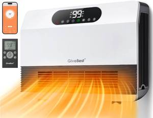 lot 6419 image: GiveBest Electric Wall Heater, Space Heaters for Indoor Use, 1500W Smart Heater with Adjustable Thermostat, Remote Control, Works with Alexa, 12H Timer Heat for Bedroom Office Home Garage RV, White