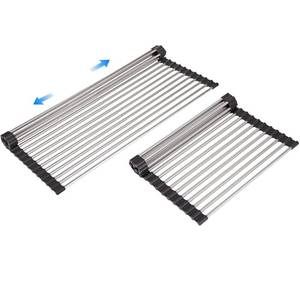 lot 6428 image: ARAINY Large Telescopic Drain Rack Roll Up Rack Heat-Resistant Dish Drainer Kitchen Sink Rack Over the Sink Dish Drying Rack Stainless Steel Dish Rack (18 Tube 21.25ftftx12.79ftft)