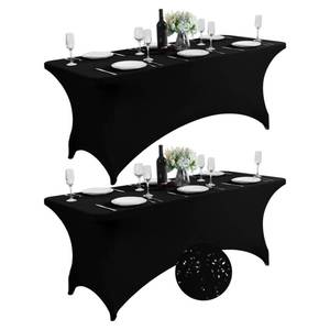 lot 6430 image: SuperO Waterproof Spandex Table Cover for 4FT Table Universal Fitted Stretch Tablecloth for Party, Banquet, Wedding and Events-Black