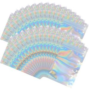 lot 6438 image: 100 Pieces Mylar Holographic Resealable Bags - 4 x 6in Smell Proof Bags, Foil Pouch for Party Favor Food Storage (Holographic Color, 4 x 6 Inch)