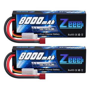 lot 6450 image: Zeee 2S Lipo Battery 8000mAh 7.4V 100C Hard Case with T Plug for RC Car Truck Truggy Boat Helicopter(2 Pack)