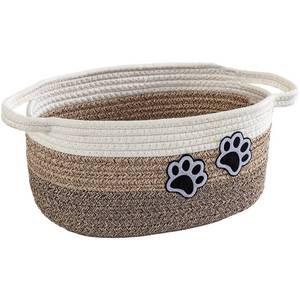 lot 6452 image: Ushang Pet Small Woven Cotton Rope Nursery Organizer Bins, Dog Toy Basket Bins with Handle, Cute Empty Baby Gift Storage Baskets with Paw