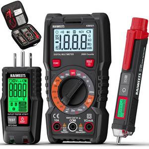 lot 6456 image: KAIWEETS Electrical Test Kit KIT01, Digital Multimeter, Smart Non-Contact Voltage Tester and GFCI Outlet Tester with LCD, Complete Set with Carrying Case and Batteries for Electrician, DIY and HVAC