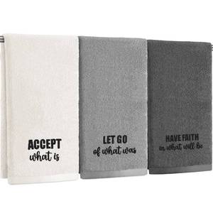 lot 6457 image: FuWeave 3 Pcs Farmhouse Decorative Hand Towels for Bathroom and Kitchen Rustic Embroidered Cotton Hand Towels Decorative Set for Boho Bathroom Decor(Gray,Motivational Language)