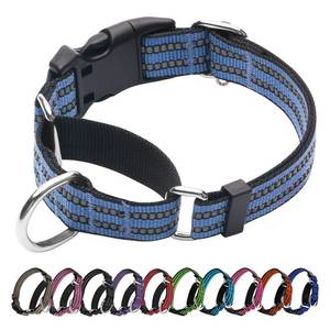 lot 6467 image: JOYEEIIOO Martingale Dog Collar, Adjustable Nylon Reflective Collar with Quick Release Buckle (Grey Blue, Large)