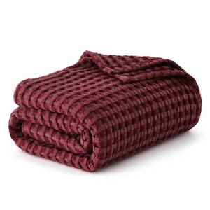 lot 6470 image: Bedsure Cooling Cotton Waffle Queen Size Blanket - Lightweight Breathable Blanket of Rayon Derived from Bamboo for Hot Sleepers, Luxury Throws for Bed, Couch and Sofa, Dark Red, 90x90 Inches