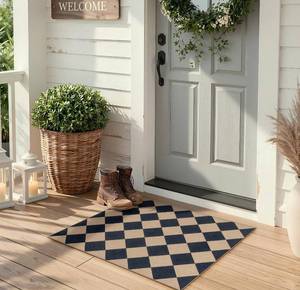 lot 6474 image: Lahome Colette Checkered Easy Jute Kitchen Rug, 2x3 Front Door Mat Non Slip Washable Neutral Area Rug, Farmhouse Diamond Non Shedding Low Pile Floor Carpet for Entryway Porch Doorway