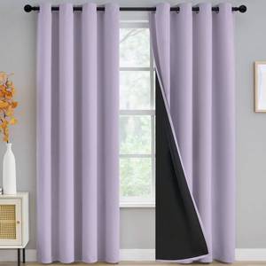 lot 6488 image: 100% Blackout Window Curtain Panels for Bedroom, Heat and Full Light Blocking Drapes with Black Liner for Nursery, Thermal Insulated Solid Grommet Panels for Living Room, 52Wx90L, Lilac, 2 Panels