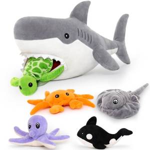 lot 6489 image: MorisMos 23in Shark Stuffed Animal with 5 Baby Plush Inside, Mommy Stuffed Shark Surprise Toy Set, Cute Ocean Sea Creatures Stuffed Animals Gift for Kids, Girls, Boys Birthday Christmas