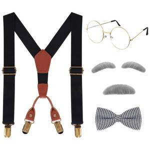 lot 6491 image: cnomg 5 PCS Old Man Costume 100 Day of School Grandpa Costume Bow Tie Mustache Glasses Suspenders for 1920s Grandpa Dress Up