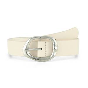 lot 6492 image: Earnda Cream Leather Belts for Women Casual Fashion Waist Belt with Liquid Shapes Silver Buckle for Jeans Pants Dresses 1.18in Width X-Small