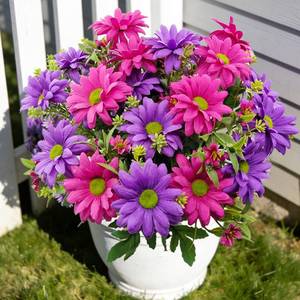 lot 9071 image: BRIGEA 6 Bundles Artificial Flowers for Outdoors UV Resistant Wildflowers Fake Daisy Silk Faux Flowers for Porch Balcony Patio Garden Home Kitchen Table Decor (Mix Rose Red Purple)