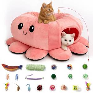 lot 9075 image: VIEFIN Cat Tunnel Bed with 20 Cat Toys, Collapsible Play Tunnel for Indoor Cats, Kitten Toys for Indoor Kittens, Octopus Shaped