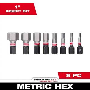 lot 10062 image: Milwaukee 8-Piece Shockwave 1 In. Impact Metric Hex Insert Bit Set 3Pk