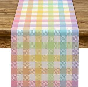 lot 10080 image: Pudodo Easter Buffalo Plaid Check Table Runner Spring Holiday Farmhouse Fireplace Kitchen Dining Room Home Party Decoration (13in x 90in)