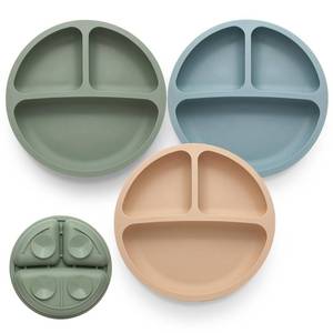lot 10093 image: Eascrozn Toddler Plates 3 Pack, Divided Suction Plates for Baby, 100 percent Food Grade Silicone Baby Plates, Non-Slip, Baby Led Weaning Supplies, Microwave and Dishwasher Safe