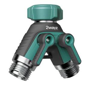 lot 10095 image: 2WAYZ Dual Outlet Water Hose Splitter - Heavy-Duty Brass Y Connector, 360° Rotation, Easy Installation, Leak-Proof Design with Spigot Extender - Ideal for Garden, Washing Machines, Outdoor Faucets