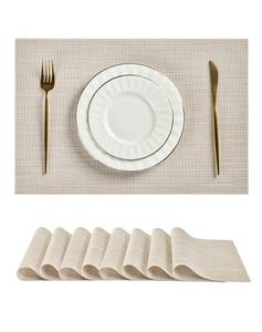 lot 10107 image: Leetaltree Beige White Placemats Set of 8 - Heat Resistant Non-Slip Place mats for Dining Table, Washable Durable PVC Vinyl Woven Table Mats(Beige White, 8)