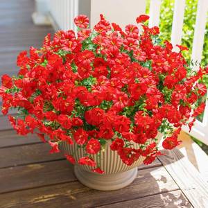 lot 10112 image: HyeFlora Artificial Flowers for Outdoors Fake Plants Outside Decoration, 12 Bundles Silk Red Morning Glory UV Resistant Look Real Faux Flowers for Planter Front Door Porch Patio Yard Gardens Balcony