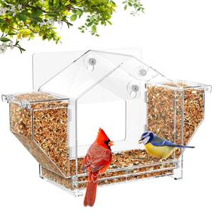 lot 10122 image: Upgraded Window Bird Feeder with Dual Side Hoppers � High Capacity Outside Birdfeeder for Window � Strong Suction Cups and Adhesive Options, Close-up Viewing for Indoor Cats and Seniors, Ideal Nature Gift