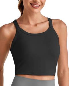 lot 10123 image: G4Free Workout Tops for Women Built in Bra Racerback Removable Padded Longline Sports Bras Halter Crop Yoga Tops (Black,M)