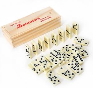 lot 10153 image: VMRUXAW Dominos Set for Adults with Wood Box - Tile Dot Dominoes Games Set Classic Dominoes Set, 28 Tiles, Natural Wood and Ivory, Wooden Box Storage, Ages 6