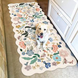 lot 10154 image: Hallway 2x5 Washable Runner Rug Stain Resistant Floral Scalloped Rug for Kitchen Entryway Farmhouse Soft Carpet for Bathroom Bedroom Thin Laudry Living Room Floor Mat with Non Slip Backing(2x5,Cream)