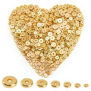 lot 10157 image: 300Pcs 18K Gold Filled Flat Round Spacer Beads, Tiny Rondelle Coin Disc Loose Beads for Jewelry Findings Making, Small Handmade Beads for DIY Bracelet Necklace Earring Bulk Making Supply (4mmGold)