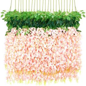 lot 10179 image: BLEUM CADE 10Pcs Pink Fake Wisteria Hanging Flowers, 3.6FtPcs Artificial Wisteria Garland, Hanging Flowers for Wedding Party Home Backdrop Wall Decoration