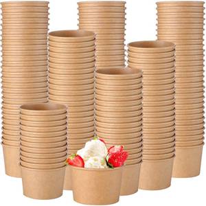 lot 10187 image: Honeydak 100 Pieces Ice Cream Soup Cups Paper 5 oz Disposable Sundae Bowls Kraft Paper Hot Cold Snack Yogurt Dessert Small Cups for Ice Cream Baby Shower Party Supplies, Brown Disposable Bowls