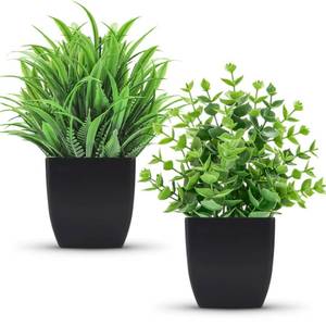 lot 10191 image: Der Rose 2 Pack Fake Plants Small Artificial Potted Plants Faux Plants Black Bathroom Accessories for Home Office Desk Bathroom Decor Indoor
