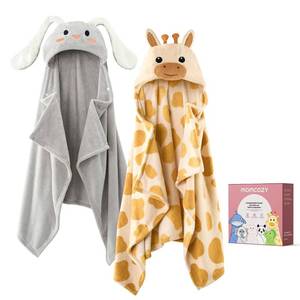 lot 10204 image: Momcozy Baby Bath Towels with Visualize Health Label - Ultra Soft and Absorbent Coral Fleece Hooded Towels for Newborn, Infant, Toddler (0-36 Months) Bath Essentials (Large Size,2 Pack)