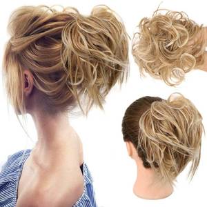 lot 10208 image: HMD Tousled Updo Messy Bun Hair Piece Hair Extension Ponytail With Elastic Rubber Band Updo Extensions Hairpiece Synthetic Hair Extensions Scrunchies Ponytail Hairpieces for Women