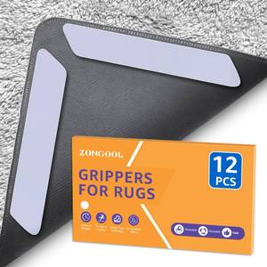 lot 10215 image: ZONGOOL 12 PCS Rug Tape, Reusable Washable Grippers for Rugs, Double Sided Non-Slip Rug Pads for Hardwood Floors, Rug Stoppers to Prevent Sliding, White