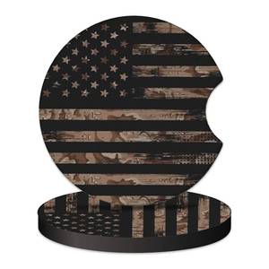 lot 10216 image: 2 Pcs Car Cup Coasters, Wood Grain American Flag Universal Non-Slip Rubber Car Coasters for Cup Holders 2.75 inch, Car Interior Accessories for Men