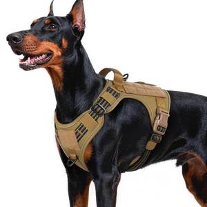 lot 10225 image: rabbitgoo Dog Harness for Large Dogs No Pull, Tactical Service Pet Vest with Molle and Control Handle, Adjustable and Reflective Military Harness for Easy Walking and Training, Brown, L