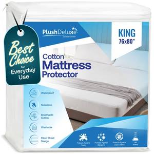 lot 11464 image: PlushDeluxe King Mattress Protector, Breathable Soft Terry Cotton Fitted Sheet Bed Cover with Deep Stretchable Pockets, 100% Waterproof, Noiseless, Hypoallergenic, Dust Mite Proof, 76inx80inx15in