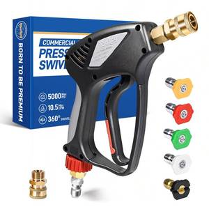 lot 11468 image: TOOLCY Pro Short Pressure Washer Gun 5000 PSI with 360° Swivel,38in Quick Connect Inlet, High Pressure Washer Gun with 14in Quick Connect Outlet, Includes 38in QC to M22-14mm Adapter and 5 Nozzle Tips
