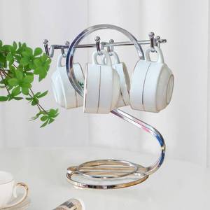 lot 11473 image: FXLYUTXP Coffee Mug Holder Metal,Mug TeaCups Holders Countertop,Coffee Mug Tea Cup Stand Storage Rack Tabletop Counter 6 Hooks(Silver)