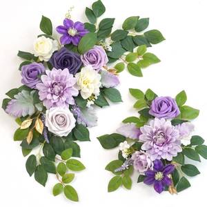 lot 11477 image: Piklado Wedding Decor Pack of 2 Welcome Sign Flower Backdrop Garland for Ceremony Reception Wall Easel Home Decoration Entryway Faux Outdoor Board Head Table Decor Lilac and Cream