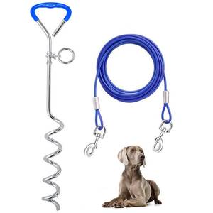 lot 11492 image: Supet Dog Tie Out Cable and Stake 321610 ft Outdoor, Yard and Camping, for Medium to Large Dogs Up to 125 lbs, 16in Stake, 321610 ft Cable with Durable Spring and Metal Hooks for Outdoor