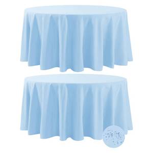 lot 11499 image: Fokitut 2 Pack Waterproof Round Tablecloth, 120 Inch, Stain Resistant and Wrinkle Polyester Table Cloth, Fabric Table Cover for Kitchen Dining, Wedding, Party, Holiday Dinner-Blue Mist