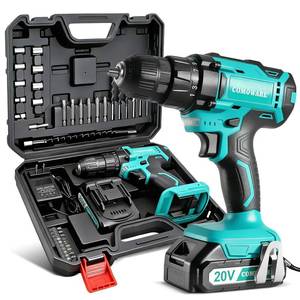 lot 11500 image: COMOWARE 20V Cordless Drill, Electric Power Drill Set with 1 Battery and Charger, 38in Keyless Chuck, 2 Variable Speed, 266 In-lb Torque, 251 Position and 34pcs PowerDriver Bits