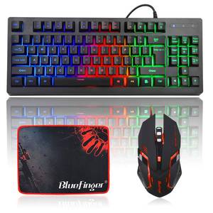 lot 11501 image: BlueFinger RGB 87 Keys Gaming Keyboard and Backlit Mouse Combo, USB Wired Rainbow Keyboard,Gaming Keyboard Set for Laptop PC Computer Game and Work